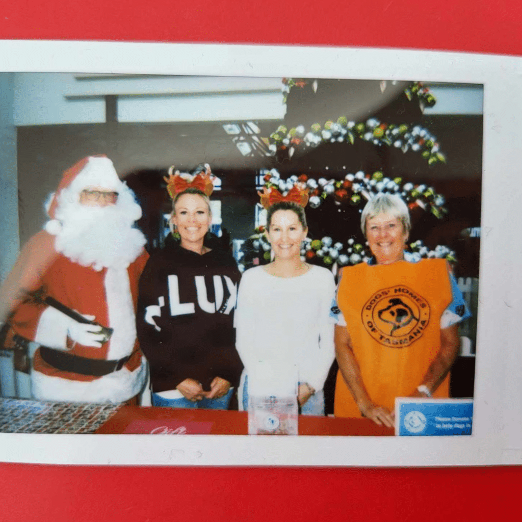 Christmas wrapping ladies with Santa