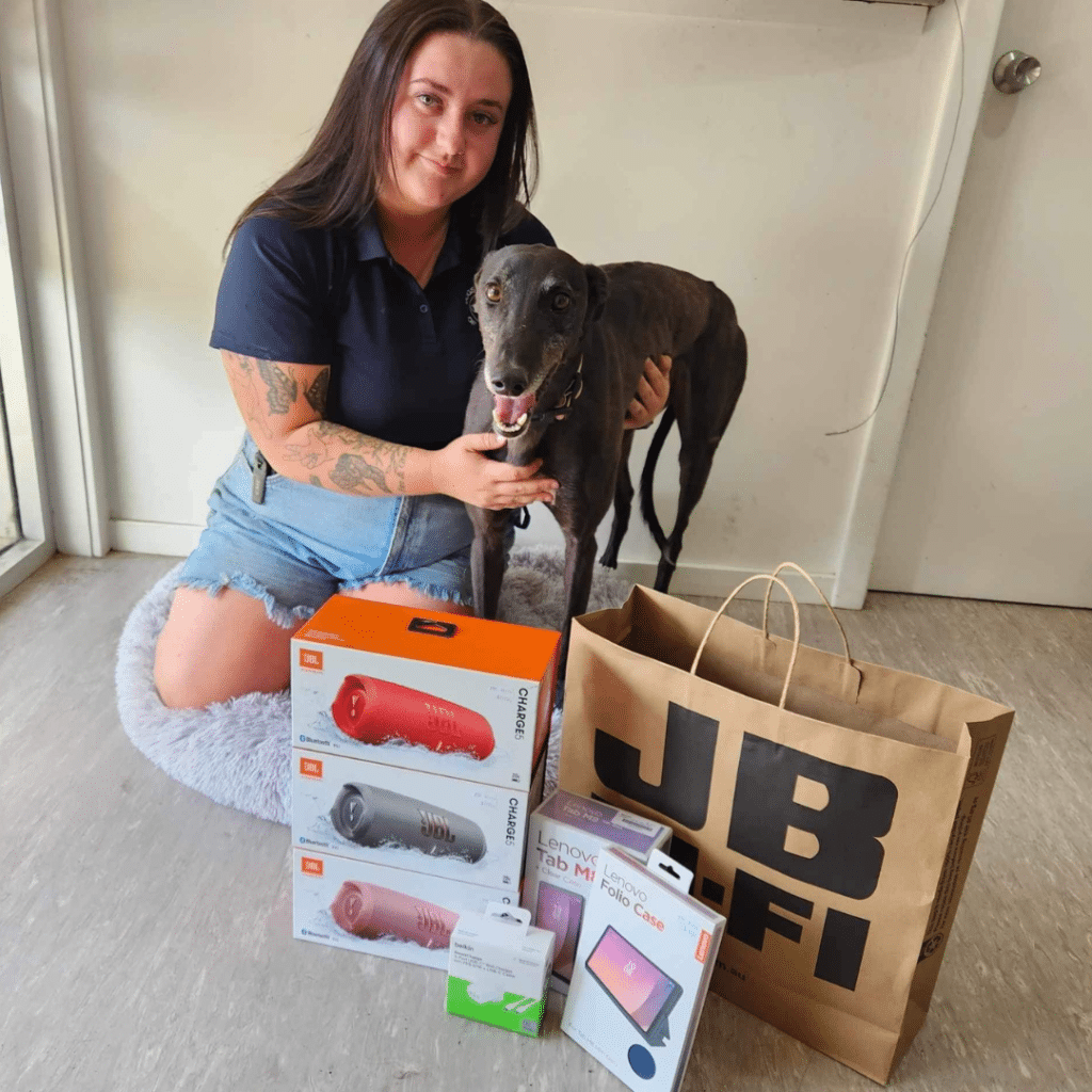 Staff member Bella with Mya (now adopted)