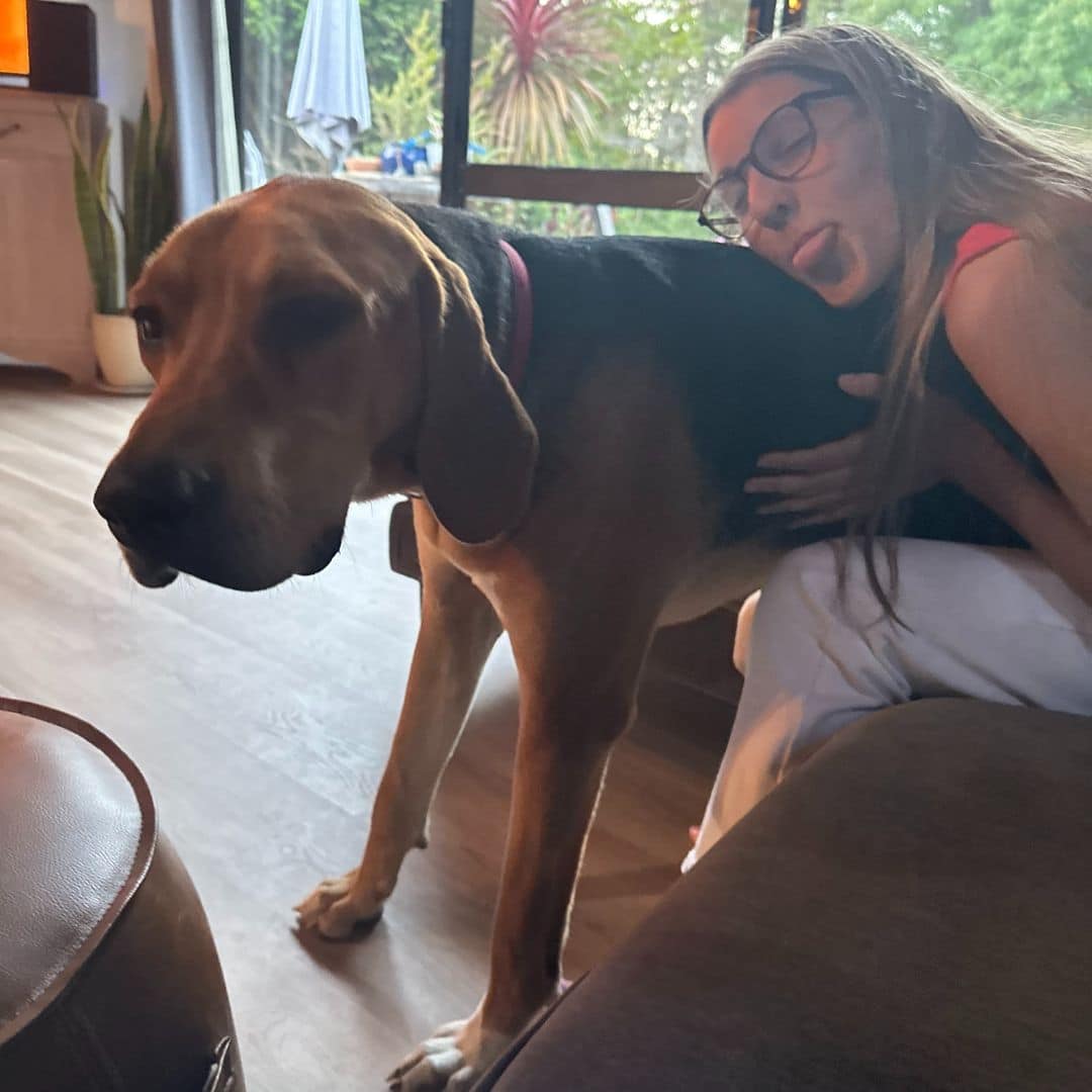 Copper getting some loving from a cheeky family member