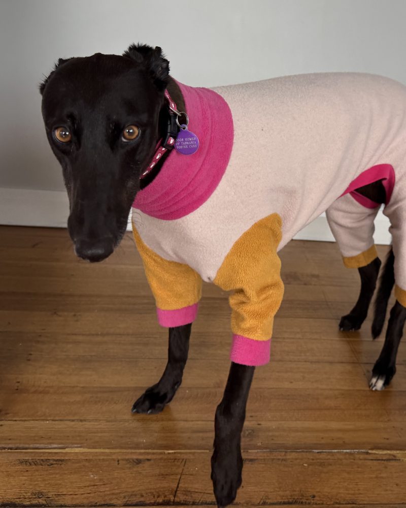 Una in her brightly coloured pyjamas